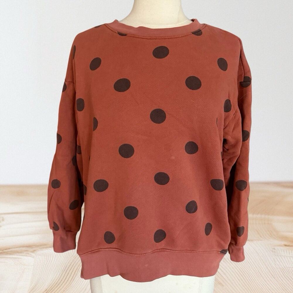 Sundry Polka Dot Oversized Cotton Sweatshirt Sz 2 M Deep Coral Side Zipper Fun